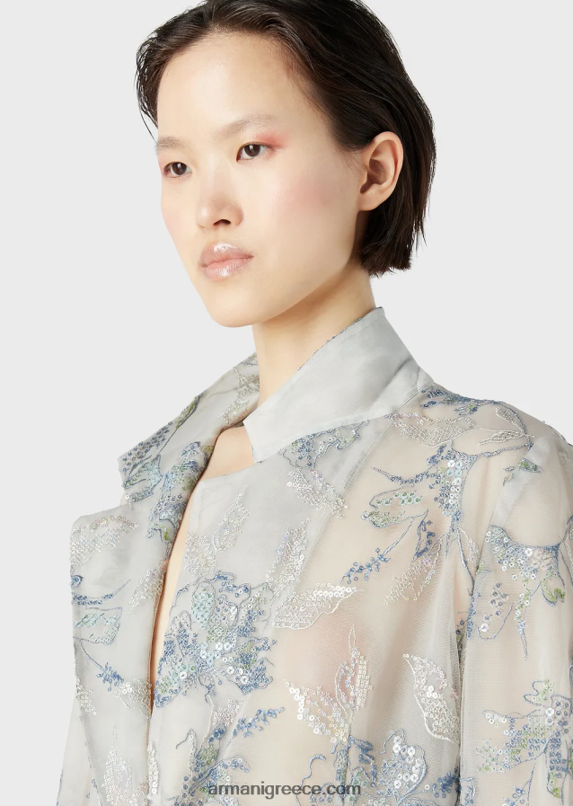 γυναίκες Armani Μπουφάν μονόπουτο από τούλι με φλοράλ κέντημα και ιριδίζουσες παγιέτες 4046R661