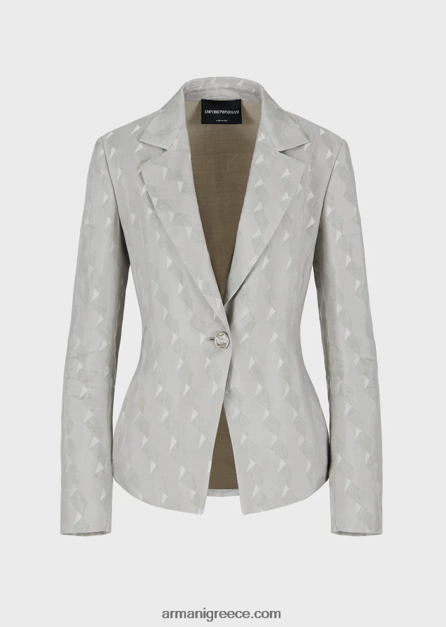 γυναίκες Armani μονόπλευρο μπουφάν σε ρευστό ζακάρ μείγμα από χαλκό και λινό με γεωμετρικό σχέδιο 4046R662 γκρί