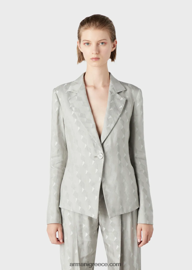 γυναίκες Armani μονόπλευρο μπουφάν σε ρευστό ζακάρ μείγμα από χαλκό και λινό με γεωμετρικό σχέδιο 4046R662 γκρί