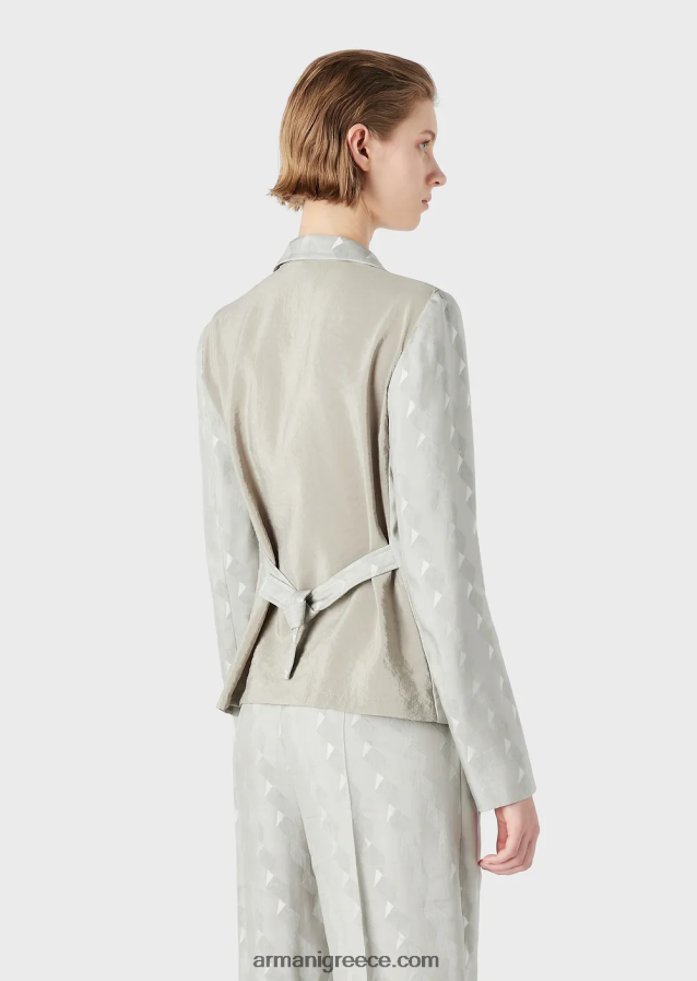 γυναίκες Armani μονόπλευρο μπουφάν σε ρευστό ζακάρ μείγμα από χαλκό και λινό με γεωμετρικό σχέδιο 4046R662 γκρί