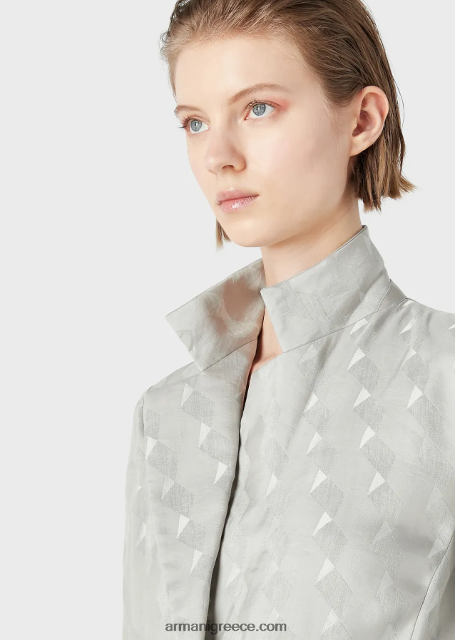 γυναίκες Armani μονόπλευρο μπουφάν σε ρευστό ζακάρ μείγμα από χαλκό και λινό με γεωμετρικό σχέδιο 4046R662 γκρί
