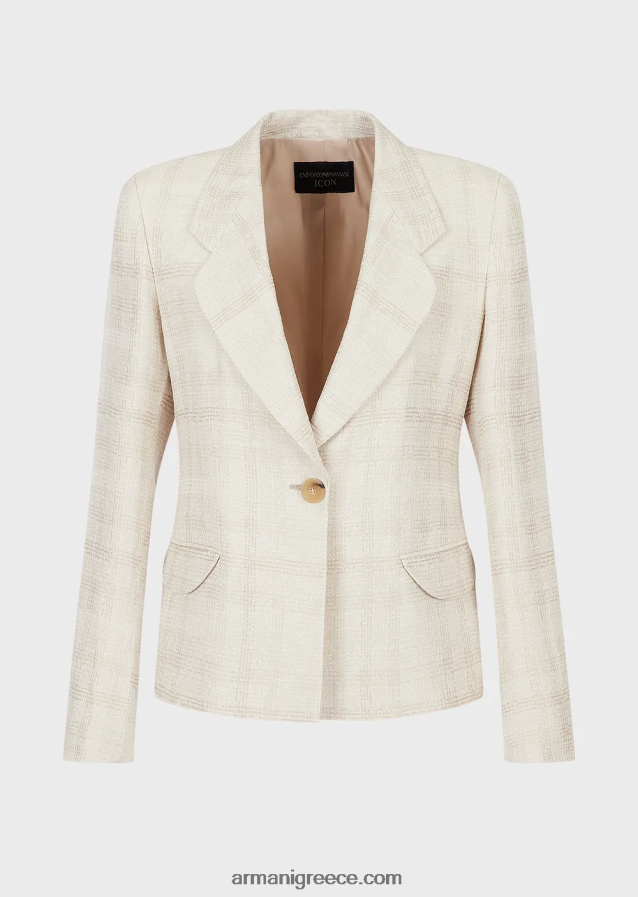 γυναίκες Armani σακάκι με πέτο σε συνδυασμό με λινό Prince of Wales 4046R629 καρό ύφασμα