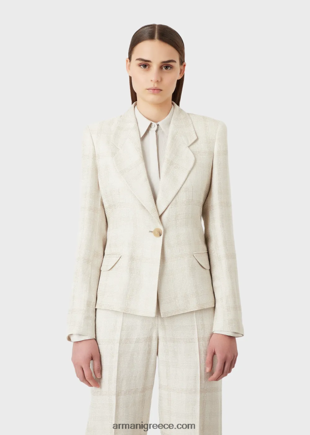 γυναίκες Armani σακάκι με πέτο σε συνδυασμό με λινό Prince of Wales 4046R629 καρό ύφασμα