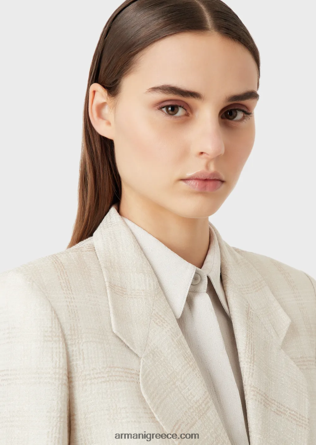 γυναίκες Armani σακάκι με πέτο σε συνδυασμό με λινό Prince of Wales 4046R629 καρό ύφασμα