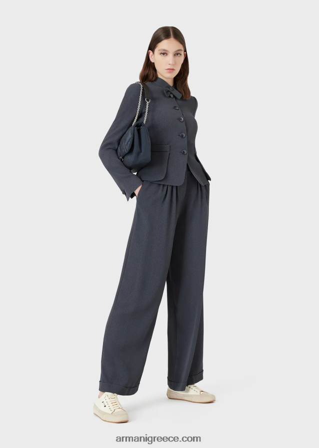 γυναίκες Armani υφασμάτινο μπουφάν faux-galuchat με martingale 4046R652 ναυτικό μπλε