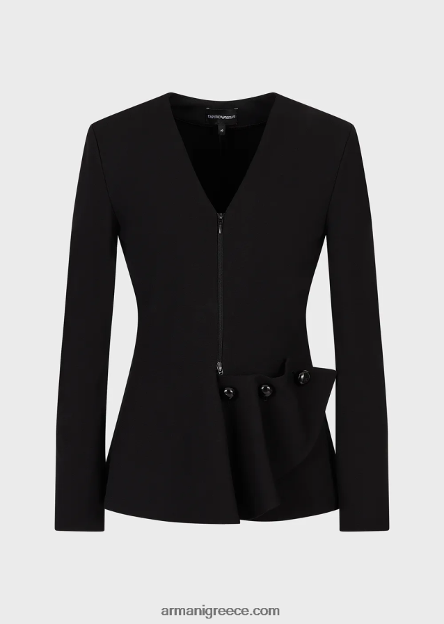 γυναίκες Armani Μπουφάν με φερμουάρ με λεπτομέρεια βολάν από ύφασμα βελονιάς milano 4046R637 μαύρος