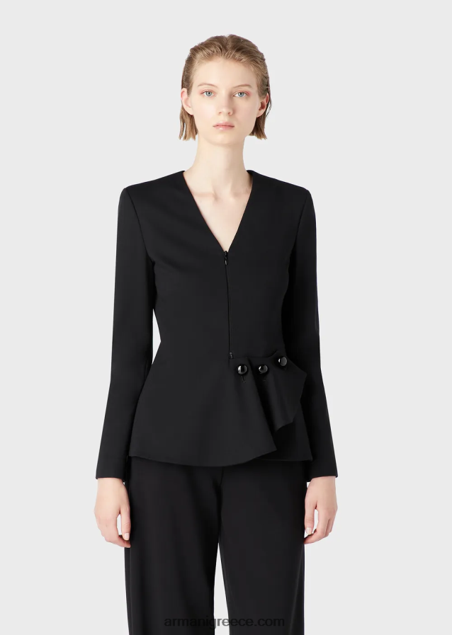 γυναίκες Armani Μπουφάν με φερμουάρ με λεπτομέρεια βολάν από ύφασμα βελονιάς milano 4046R637 μαύρος