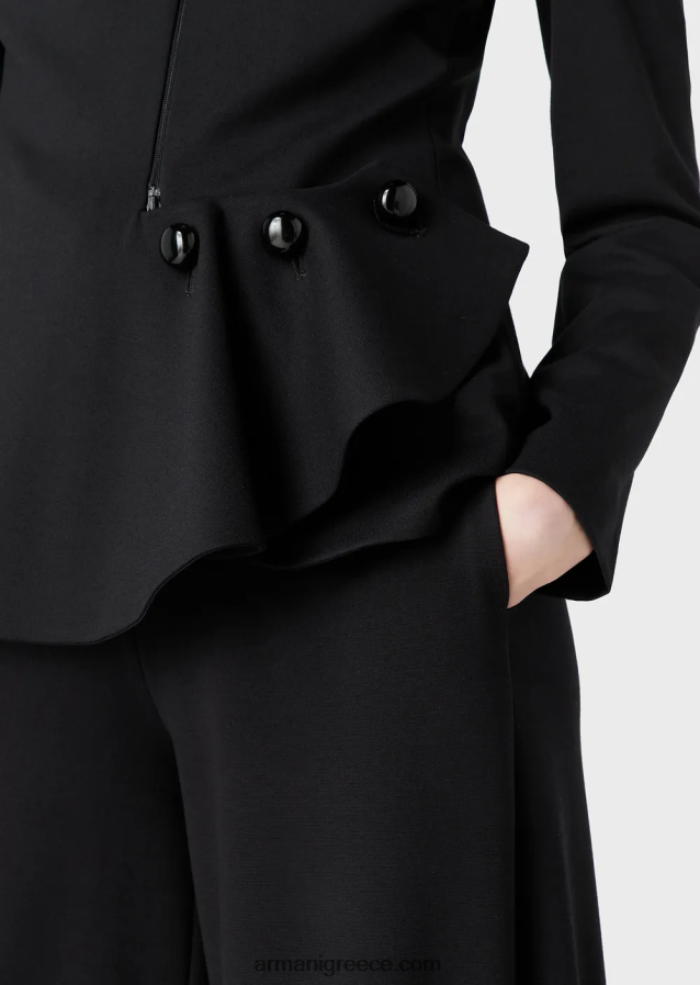 γυναίκες Armani Μπουφάν με φερμουάρ με λεπτομέρεια βολάν από ύφασμα βελονιάς milano 4046R637 μαύρος