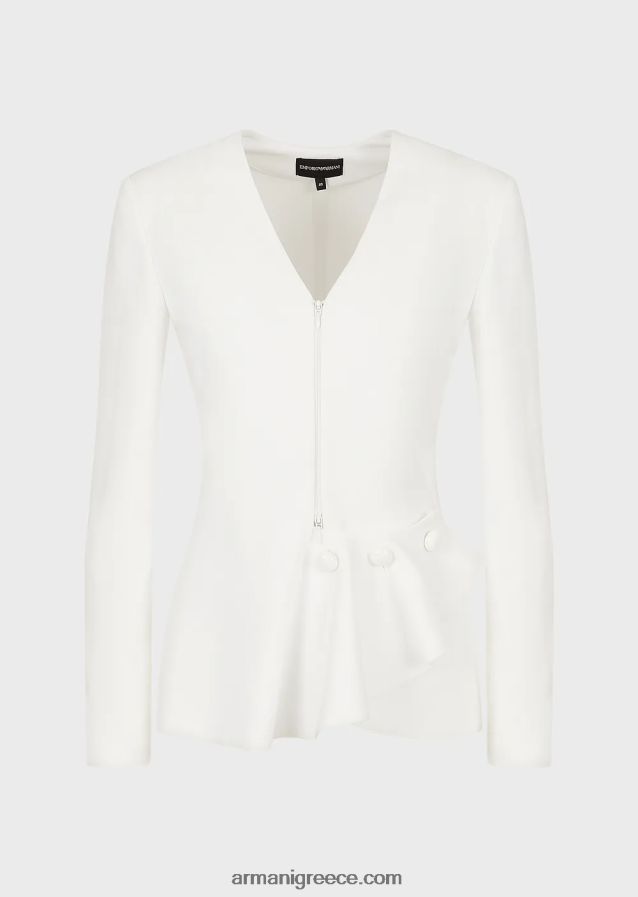 γυναίκες Armani Μπουφάν με φερμουάρ με λεπτομέρεια βολάν από ύφασμα βελονιάς milano 4046R638 άσπρο