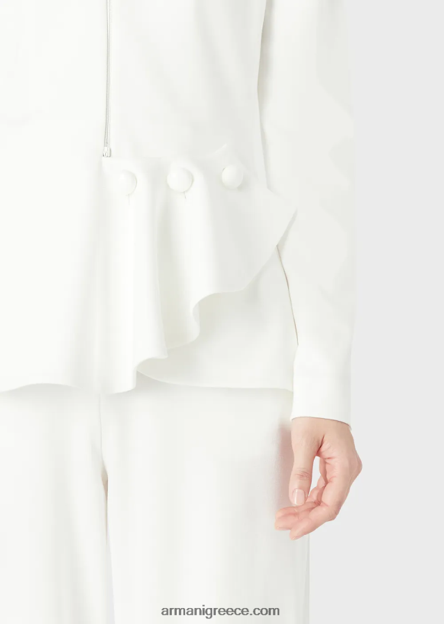 γυναίκες Armani Μπουφάν με φερμουάρ με λεπτομέρεια βολάν από ύφασμα βελονιάς milano 4046R638 άσπρο