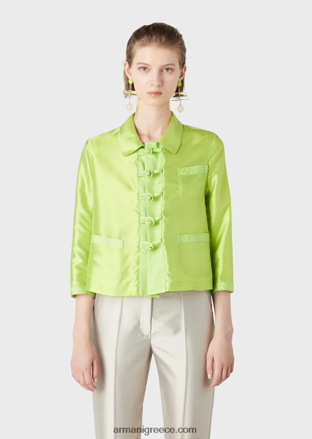 γυναίκες Armani Μπολερό shantung από μετάξι με μανίκια 3/4 και μπαρέτες 4046R648 πράσινο ασβέστη