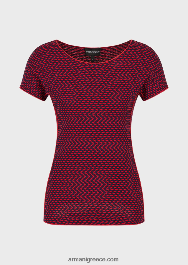 γυναίκες Armani κοντομάνικο πουλόβερ σε 3d εφέ stretch ζακάρ ζέρσεϊ 4046R6470
