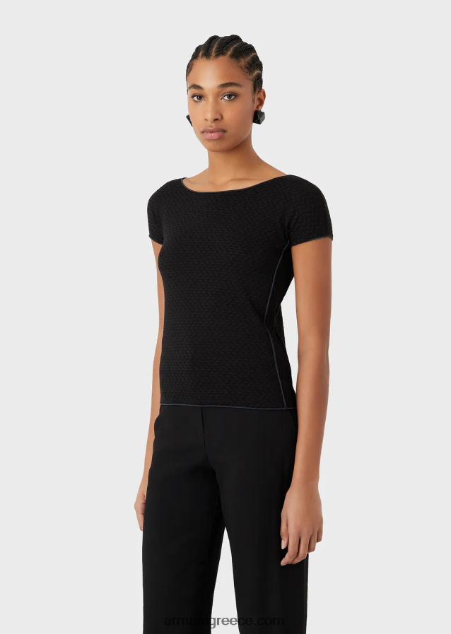 γυναίκες Armani κοντομάνικο πουλόβερ σε 3d εφέ stretch ζακάρ ζέρσεϊ 4046R6470