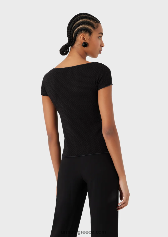 γυναίκες Armani κοντομάνικο πουλόβερ σε 3d εφέ stretch ζακάρ ζέρσεϊ 4046R6470