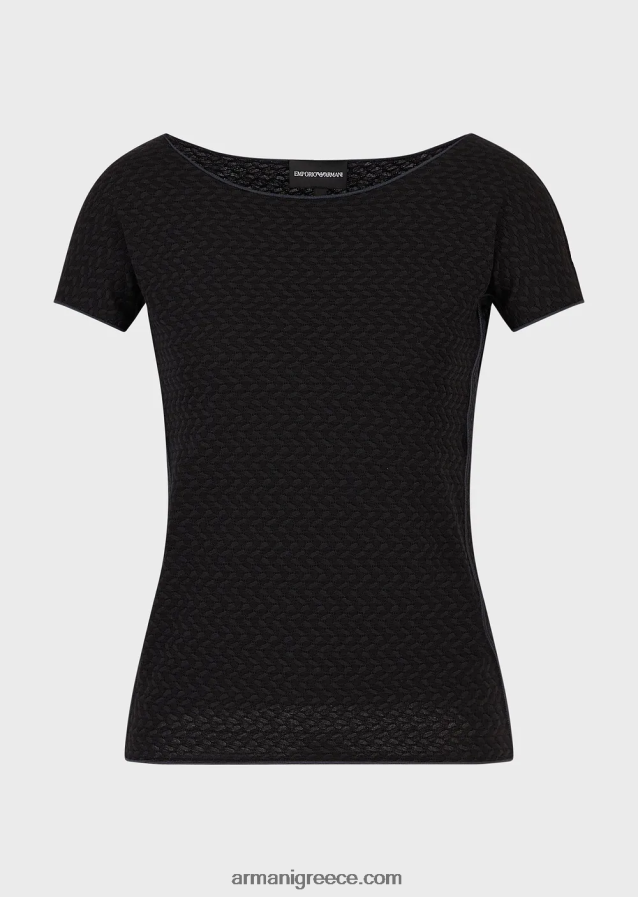 γυναίκες Armani κοντομάνικο πουλόβερ σε 3d εφέ stretch ζακάρ ζέρσεϊ 4046R6471 μαύρος