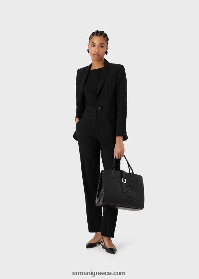 γυναίκες Armani κοντομάνικο πουλόβερ σε 3d εφέ stretch ζακάρ ζέρσεϊ 4046R6471 μαύρος