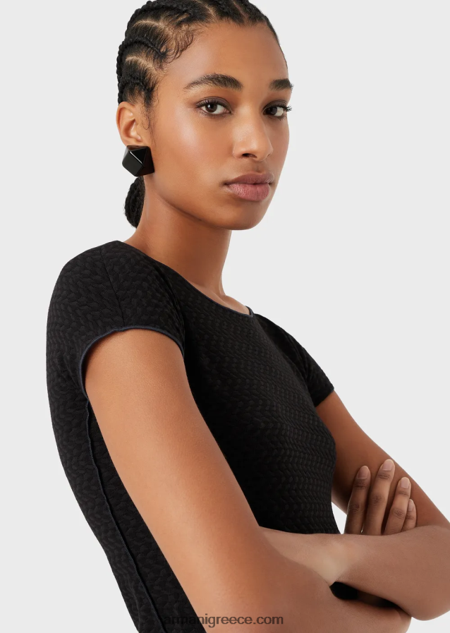 γυναίκες Armani κοντομάνικο πουλόβερ σε 3d εφέ stretch ζακάρ ζέρσεϊ 4046R6471 μαύρος