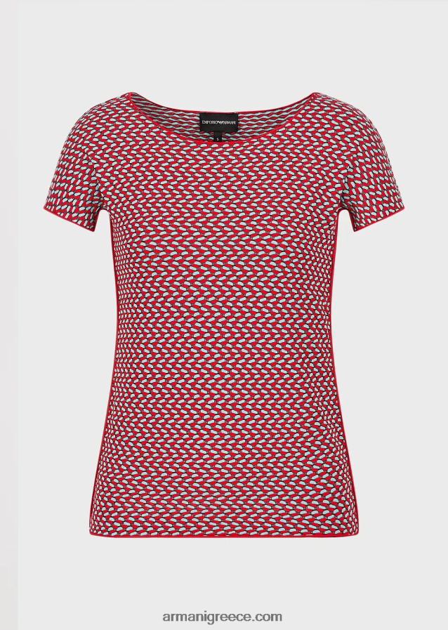 γυναίκες Armani κοντομάνικο πουλόβερ σε 3d εφέ stretch ζακάρ ζέρσεϊ 4046R6472