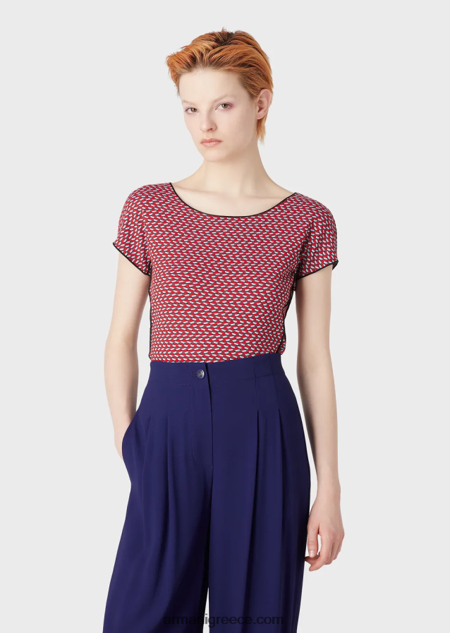 γυναίκες Armani κοντομάνικο πουλόβερ σε 3d εφέ stretch ζακάρ ζέρσεϊ 4046R6472