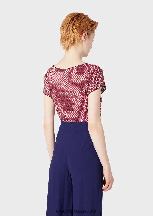 γυναίκες Armani κοντομάνικο πουλόβερ σε 3d εφέ stretch ζακάρ ζέρσεϊ 4046R6472