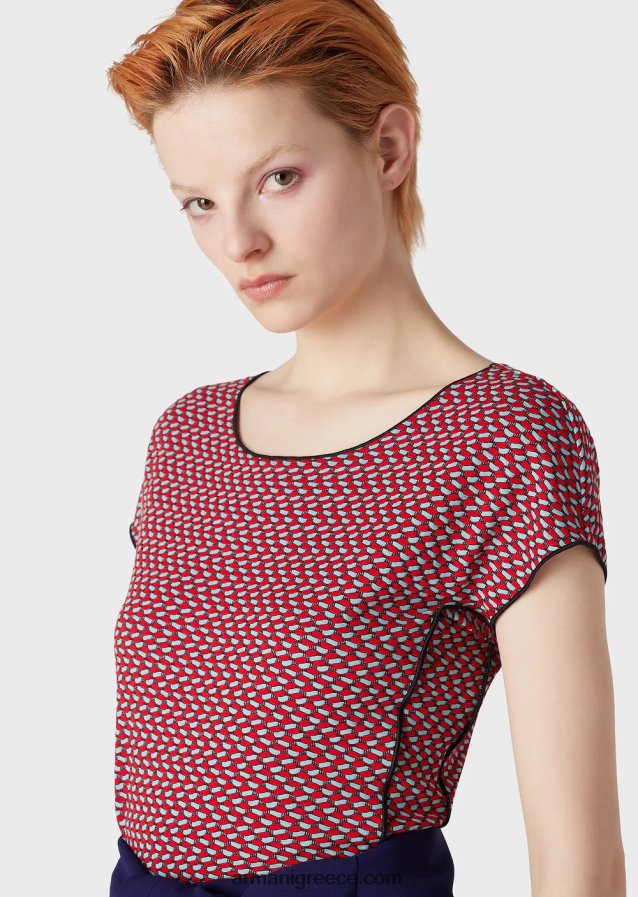 γυναίκες Armani κοντομάνικο πουλόβερ σε 3d εφέ stretch ζακάρ ζέρσεϊ 4046R6472