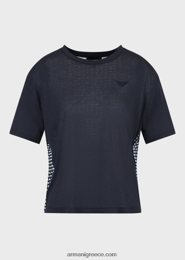 γυναίκες Armani βιολογικό μπλουζάκι στρετ με στάμπα στην πλάτη 4046R6426 ναυτικό μπλε