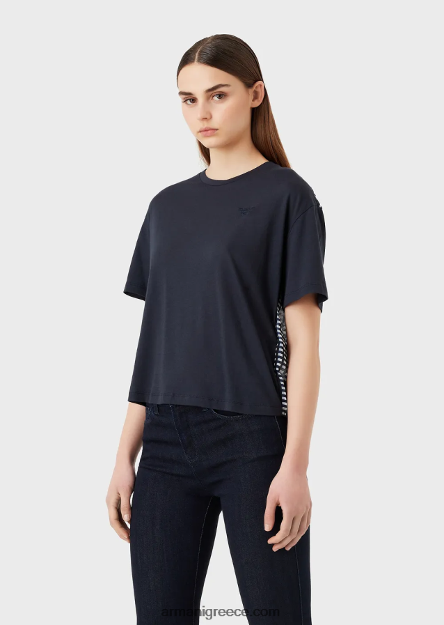 γυναίκες Armani βιολογικό μπλουζάκι στρετ με στάμπα στην πλάτη 4046R6426 ναυτικό μπλε