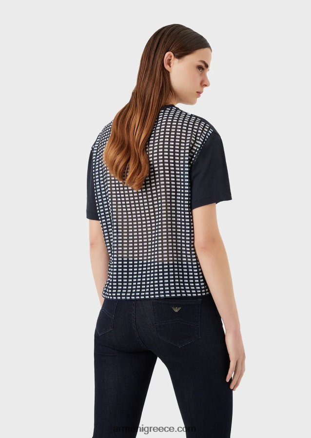 γυναίκες Armani βιολογικό μπλουζάκι στρετ με στάμπα στην πλάτη 4046R6426 ναυτικό μπλε