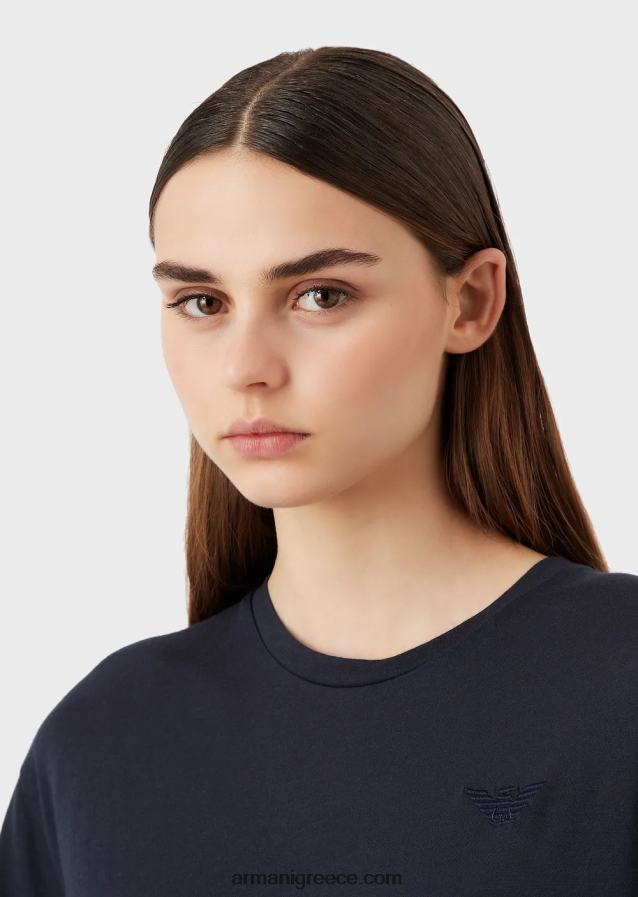 γυναίκες Armani βιολογικό μπλουζάκι στρετ με στάμπα στην πλάτη 4046R6426 ναυτικό μπλε