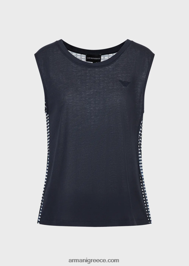 γυναίκες Armani μαλακό, οργανικό ζέρσεϊ φανελάκι με λογότυπο και στάμπα στο πίσω μέρος 4046R6428 μπλε