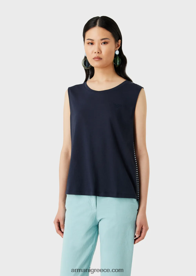 γυναίκες Armani μαλακό, οργανικό ζέρσεϊ φανελάκι με λογότυπο και στάμπα στο πίσω μέρος 4046R6428 μπλε