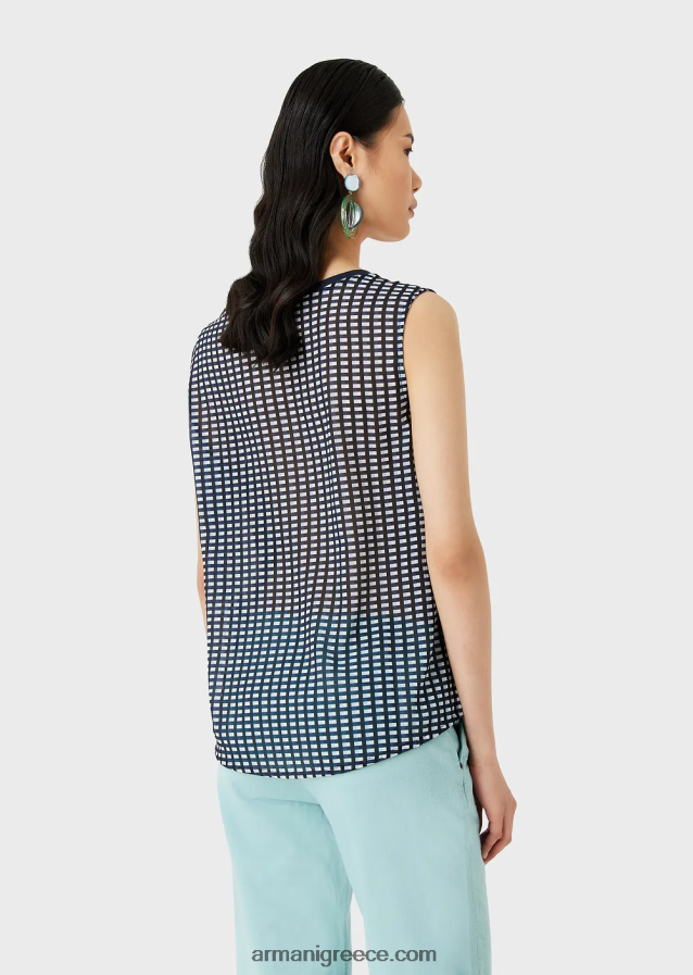 γυναίκες Armani μαλακό, οργανικό ζέρσεϊ φανελάκι με λογότυπο και στάμπα στο πίσω μέρος 4046R6428 μπλε