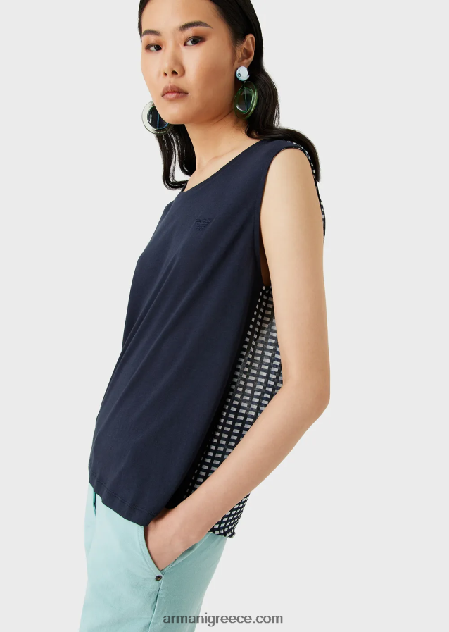 γυναίκες Armani μαλακό, οργανικό ζέρσεϊ φανελάκι με λογότυπο και στάμπα στο πίσω μέρος 4046R6428 μπλε