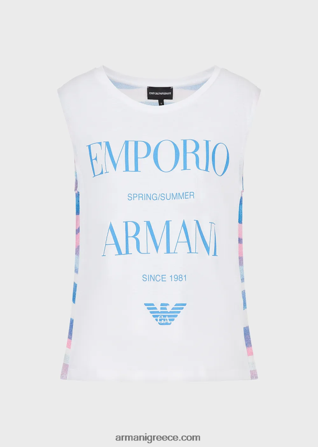 γυναίκες Armani μαλακό, οργανικό ζέρσεϊ φανελάκι με λογότυπο και στάμπα στο πίσω μέρος 4046R6429 πρότυπο