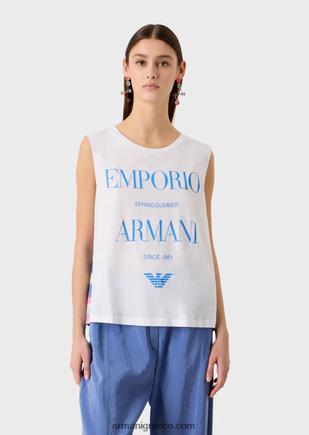 γυναίκες Armani μαλακό, οργανικό ζέρσεϊ φανελάκι με λογότυπο και στάμπα στο πίσω μέρος 4046R6429 πρότυπο