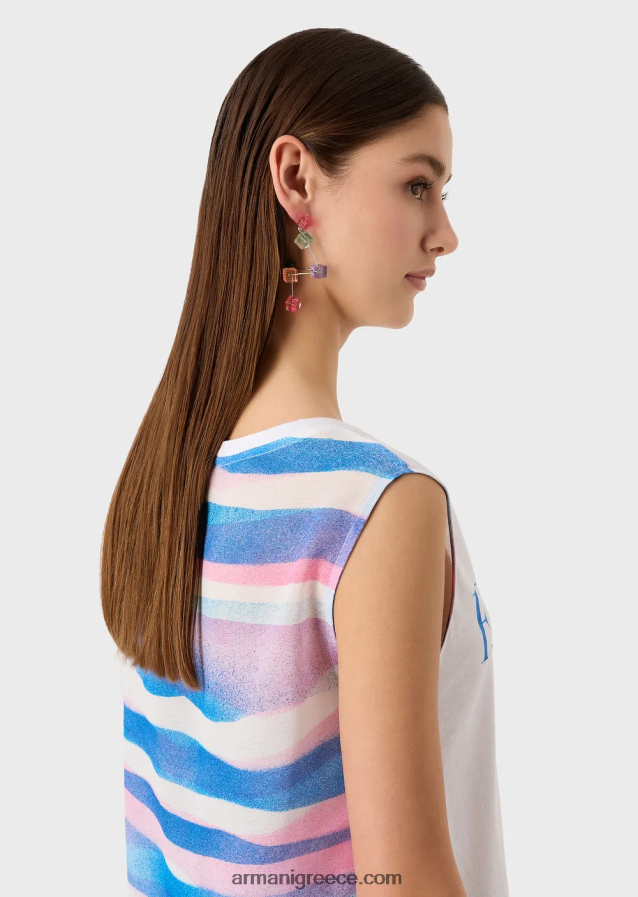 γυναίκες Armani μαλακό, οργανικό ζέρσεϊ φανελάκι με λογότυπο και στάμπα στο πίσω μέρος 4046R6429 πρότυπο