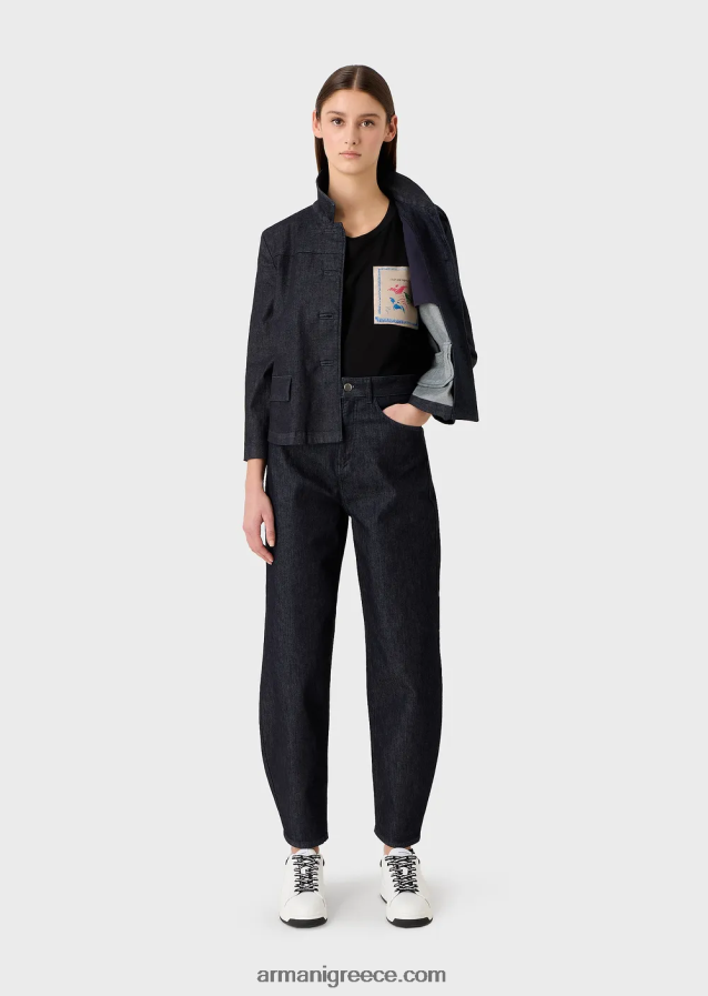 γυναίκες Armani ελαφρύ μπλουζάκι από βιολογικό ζέρσεϊ με λογότυπο της συλλογής 4046R6439 μαύρος