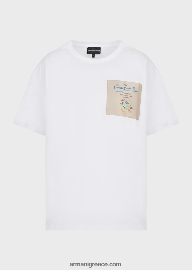 γυναίκες Armani ελαφρύ μπλουζάκι από βιολογικό ζέρσεϊ με λογότυπο της συλλογής 4046R6440 άσπρο