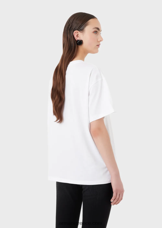 γυναίκες Armani ελαφρύ μπλουζάκι από βιολογικό ζέρσεϊ με λογότυπο της συλλογής 4046R6440 άσπρο