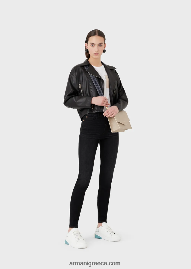 γυναίκες Armani ελαφρύ μπλουζάκι από βιολογικό ζέρσεϊ με λογότυπο της συλλογής 4046R6440 άσπρο