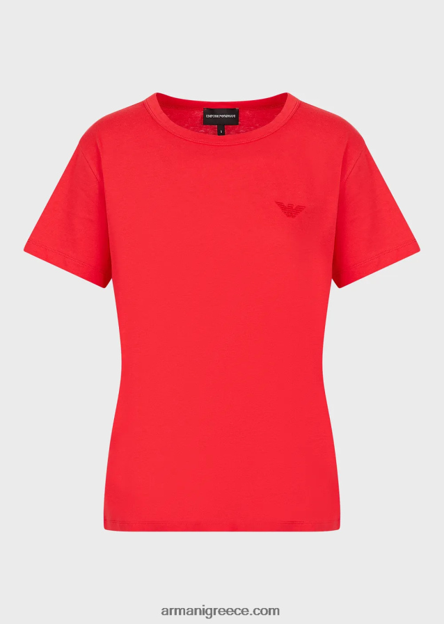 γυναίκες Armani μπλουζάκι ζέρσεϊ με κουνέλι μεγάλου μεγέθους 4046R6447 το κόκκινο
