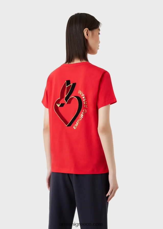 γυναίκες Armani μπλουζάκι ζέρσεϊ με κουνέλι μεγάλου μεγέθους 4046R6447 το κόκκινο