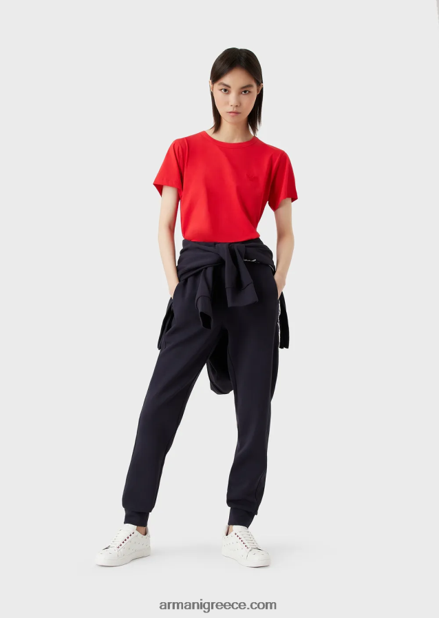 γυναίκες Armani μπλουζάκι ζέρσεϊ με κουνέλι μεγάλου μεγέθους 4046R6447 το κόκκινο