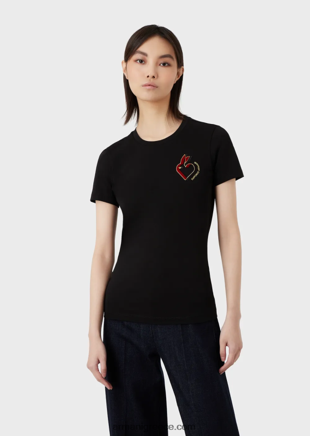 γυναίκες Armani μπλουζάκι ελαστικό ζέρσεϊ με κέντημα 4046R6448 μαύρος