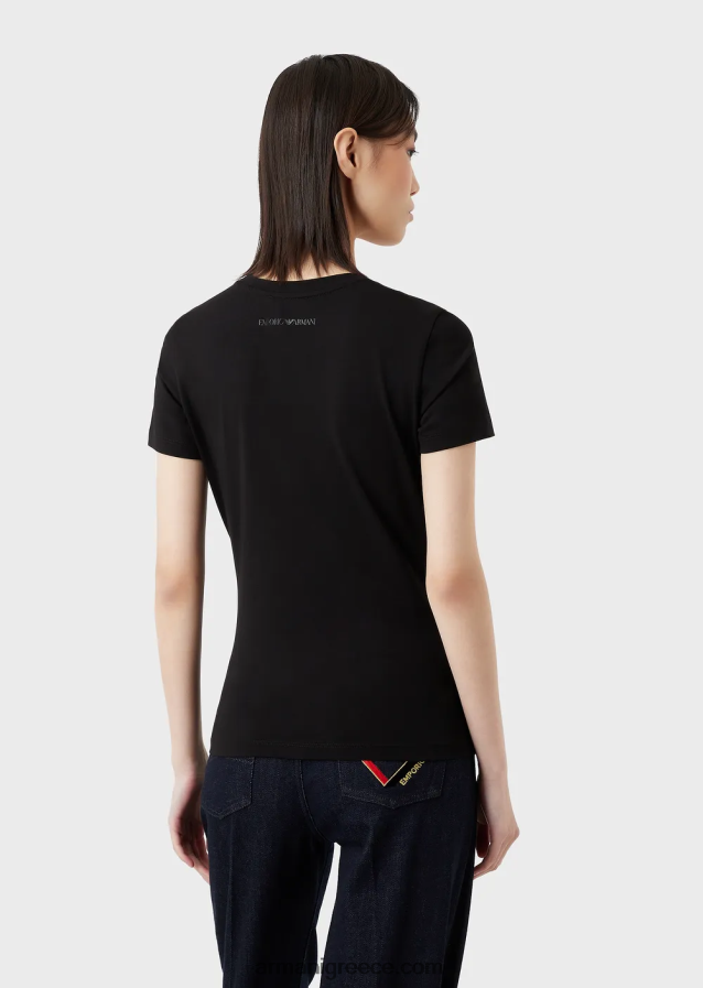 γυναίκες Armani μπλουζάκι ελαστικό ζέρσεϊ με κέντημα 4046R6448 μαύρος