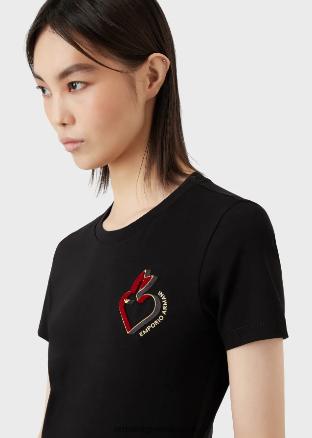 γυναίκες Armani μπλουζάκι ελαστικό ζέρσεϊ με κέντημα 4046R6448 μαύρος