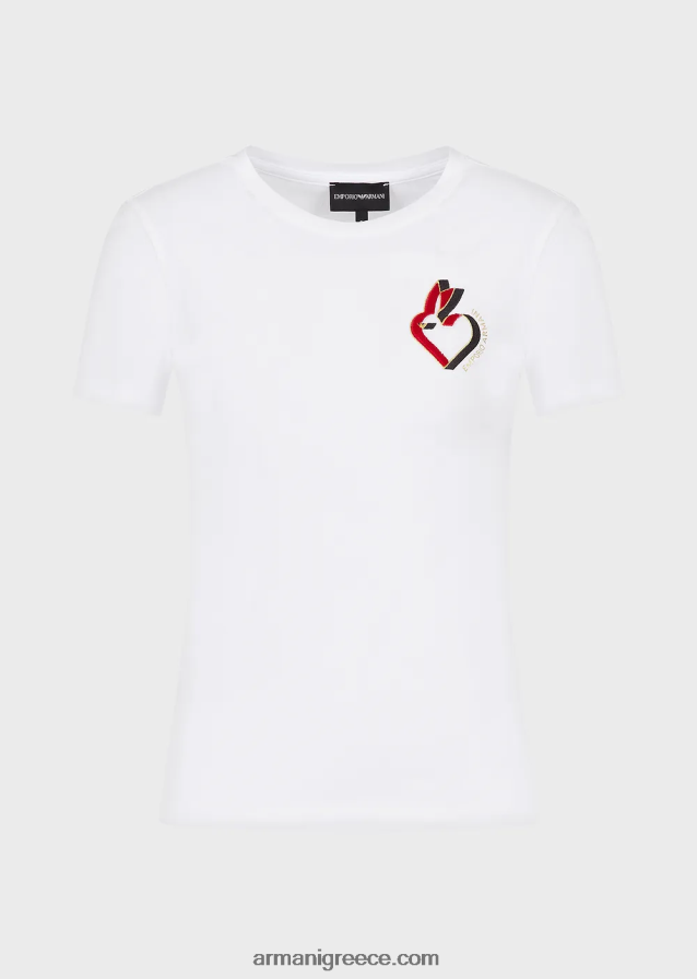 γυναίκες Armani μπλουζάκι ελαστικό ζέρσεϊ με κέντημα 4046R6449 άσπρο