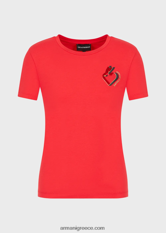 γυναίκες Armani μπλουζάκι ελαστικό ζέρσεϊ με κέντημα 4046R6450 το κόκκινο