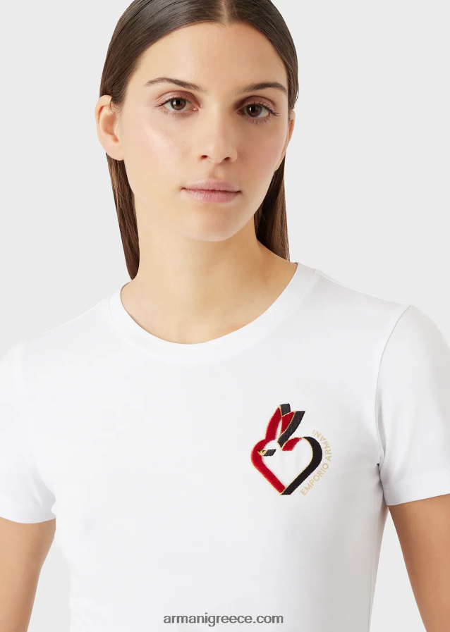 γυναίκες Armani μπλουζάκι ελαστικό ζέρσεϊ με κέντημα 4046R6450 το κόκκινο