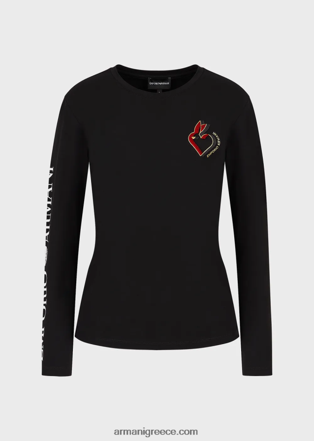 γυναίκες Armani Ζέρσεϊ τζάμπερ με γράμματα και κέντημα 4046R6451 μαύρος